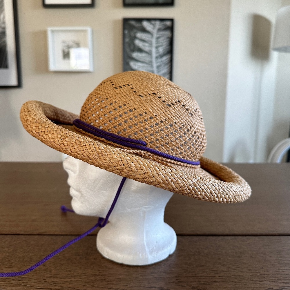 Sun Straw Hat with Chin Tie Rolled Brim